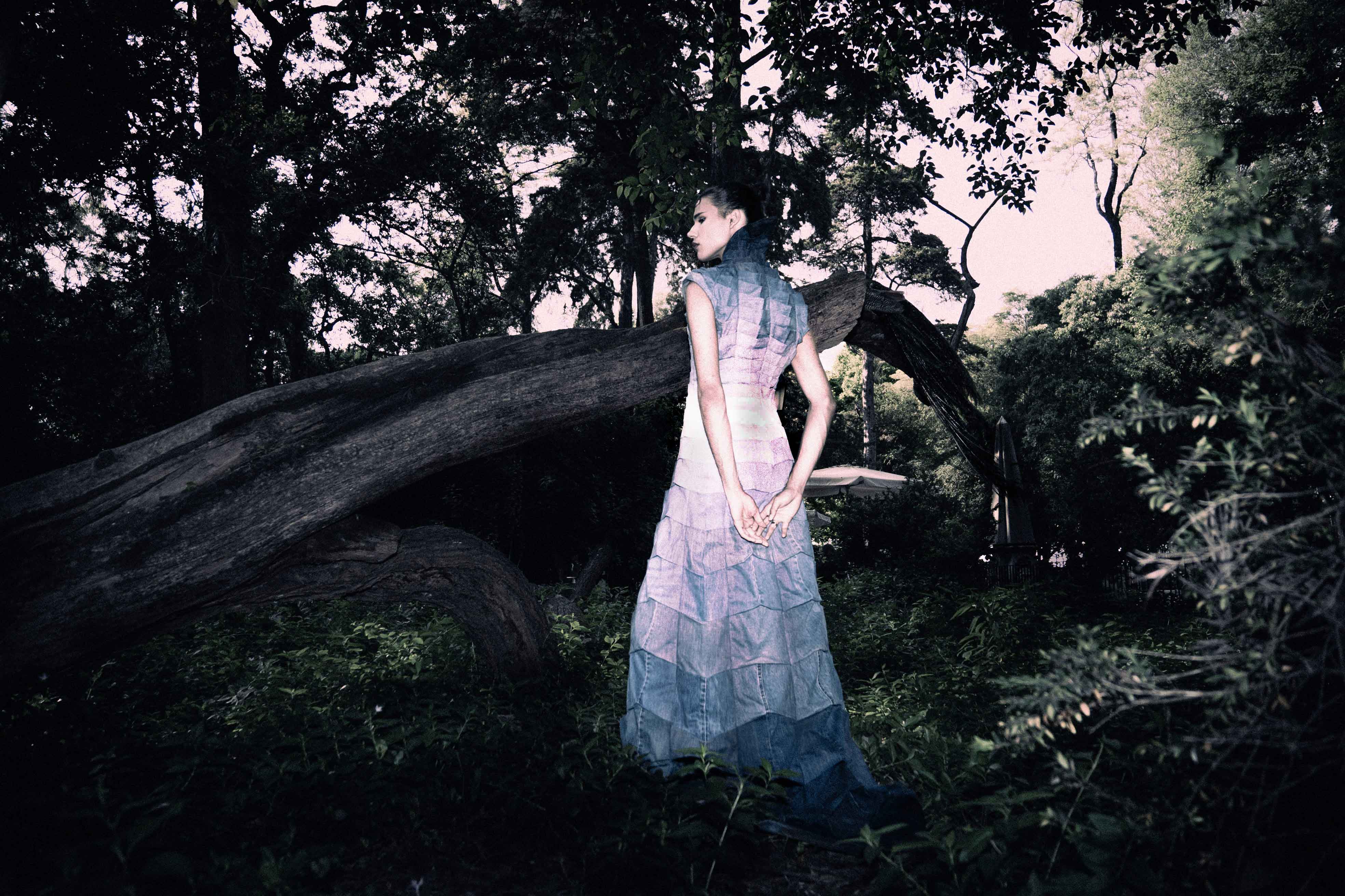 Fashion Editorial - Full length gown in forest
