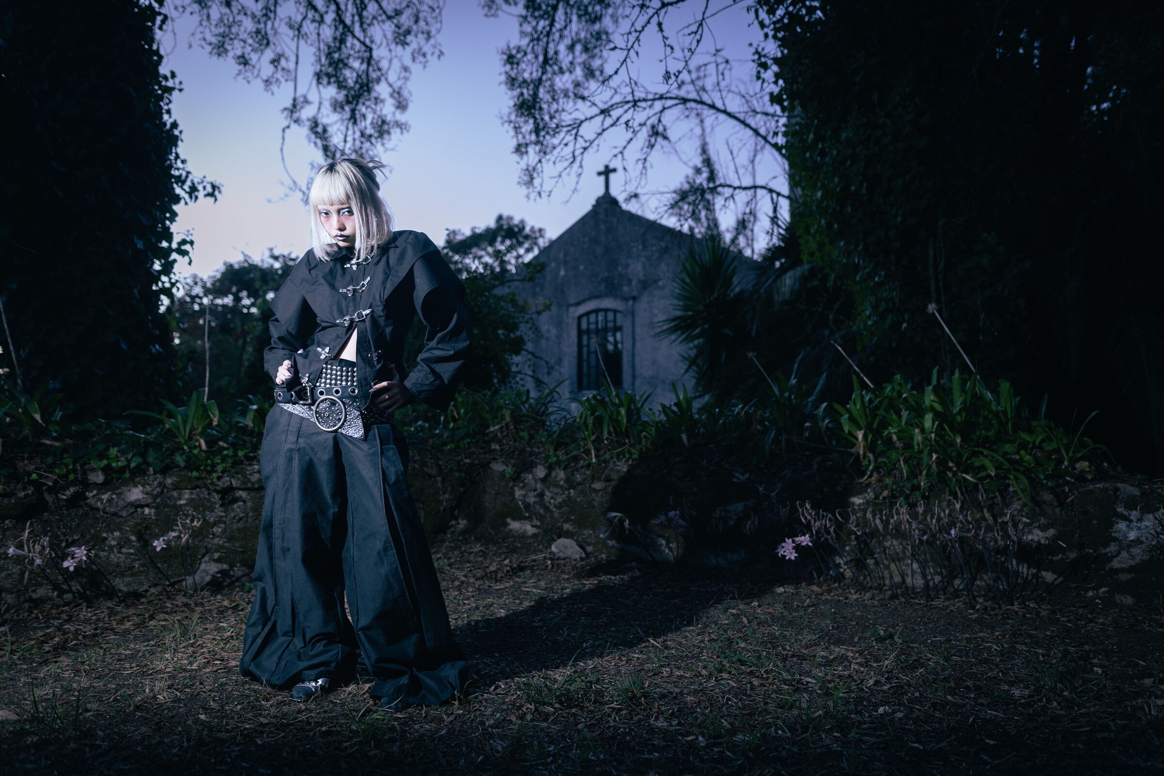 Fashion Editorial - Black ensemble before chapel