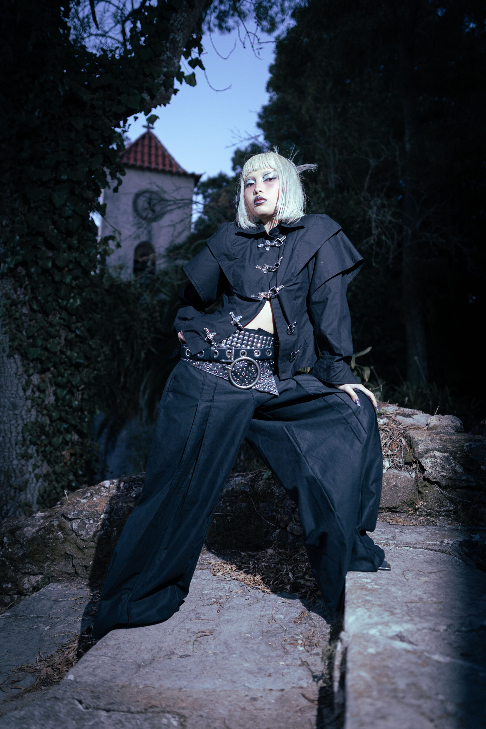Fashion Editorial - Black ensemble on rocks